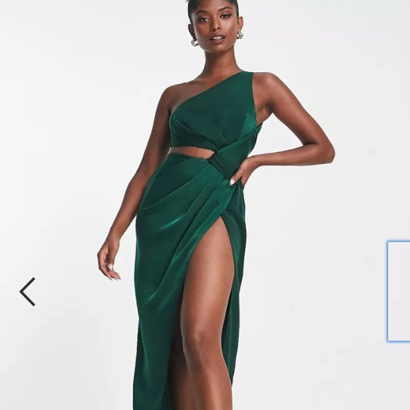 ASOS DESIGN knot detail midaxi dress with cut out detail in green - Picture 1 of 4